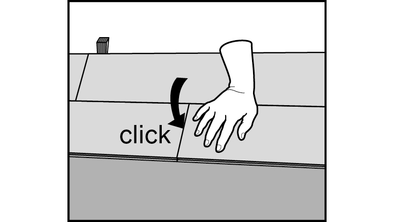 Kopfkante herunterdrücken bis sie hörbar einrastet Kopfkante herunterdrücken bis sie hörbar einrastet